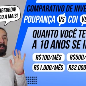 COMPARATIVO DE INVESTIMENTOS - Poupança, CDB, Tesouro: Qual Rende Mais? (Quanto Juntar em 10 Anos!)